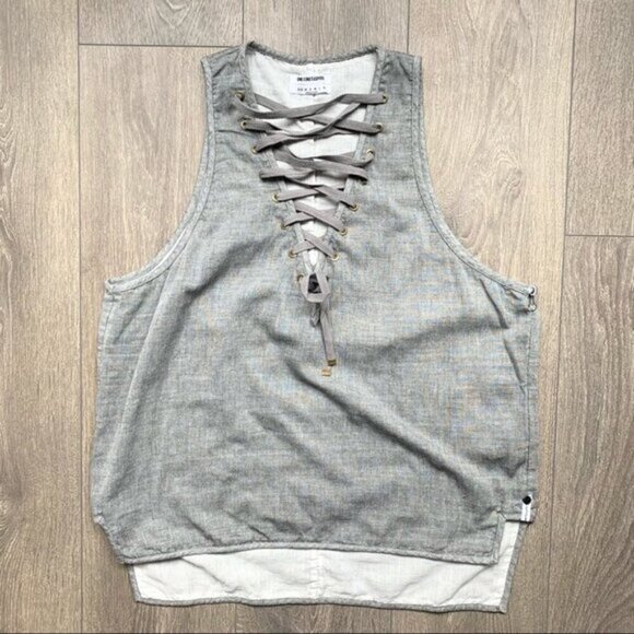 Revolve One Teaspoon Tank Top Lace Up Sleeveless Gray - Picture 4 of 15
